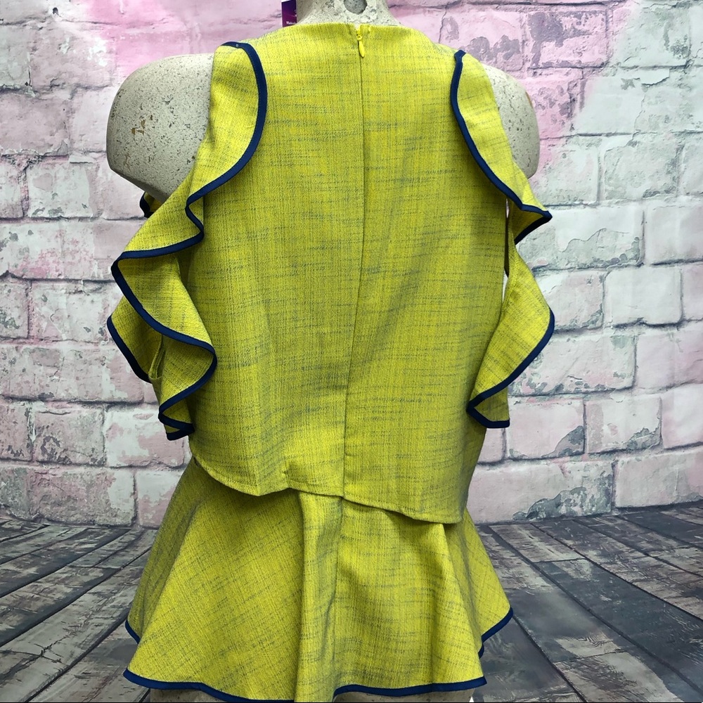 SZ S-1X Green and blue ruffle cold shoulder top - Picture 4 of 5